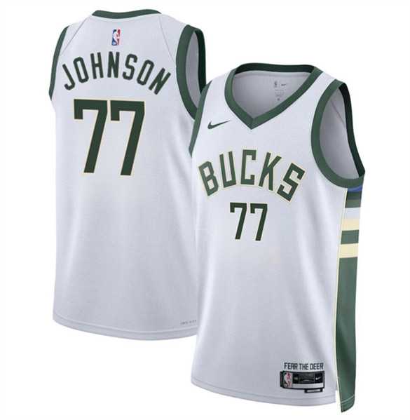 Mens Milwaukee Bucks #77 AJ Johnson White 2024 Draft Association Edition Stitched Basketball Jersey Dzhi